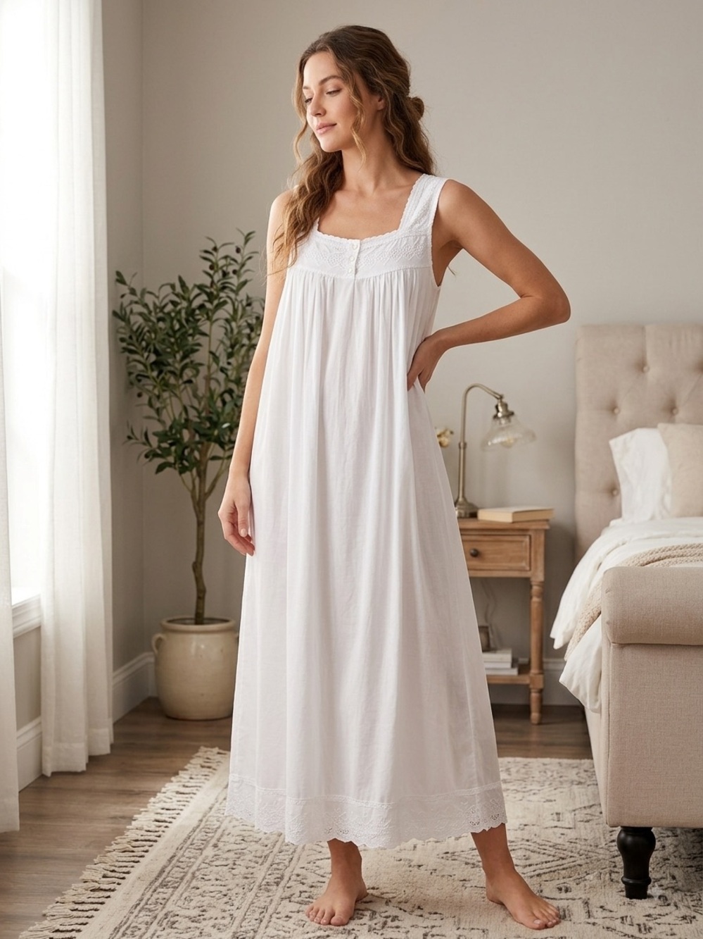 Taylor Linens Embroidered White Cotton VTG Style Nightgown XL